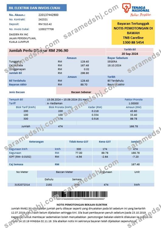 Malaysia Tenaga Nasional electricity business utility bill template in Word and PDF formats